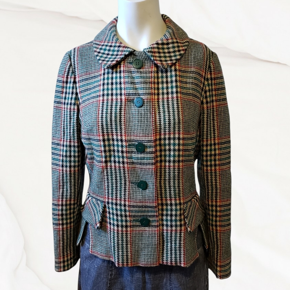 Custom Casuals vintage plaid tartan button up blazer size small - Picture 1 of 12